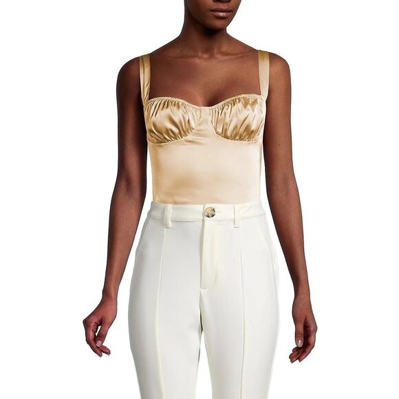 Danielle Bernstein Gold Satin Ruched Camisole Cami Tank Corset Bodysuit Top - Picture 1 of 7